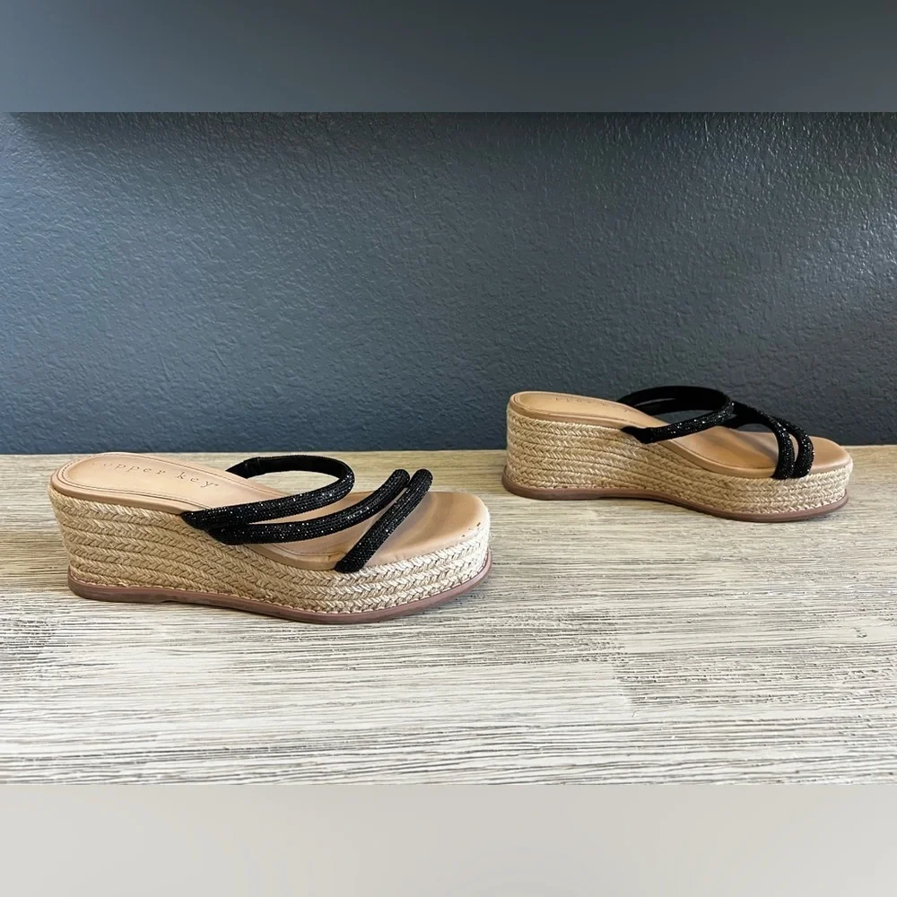 Copper Key Sugar Black Rhinestone Strappy Espadrilles